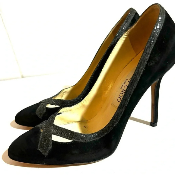 Jimmy Choo black suede criss cross sparkle pumps size 37.5 - Picture 6 of 6